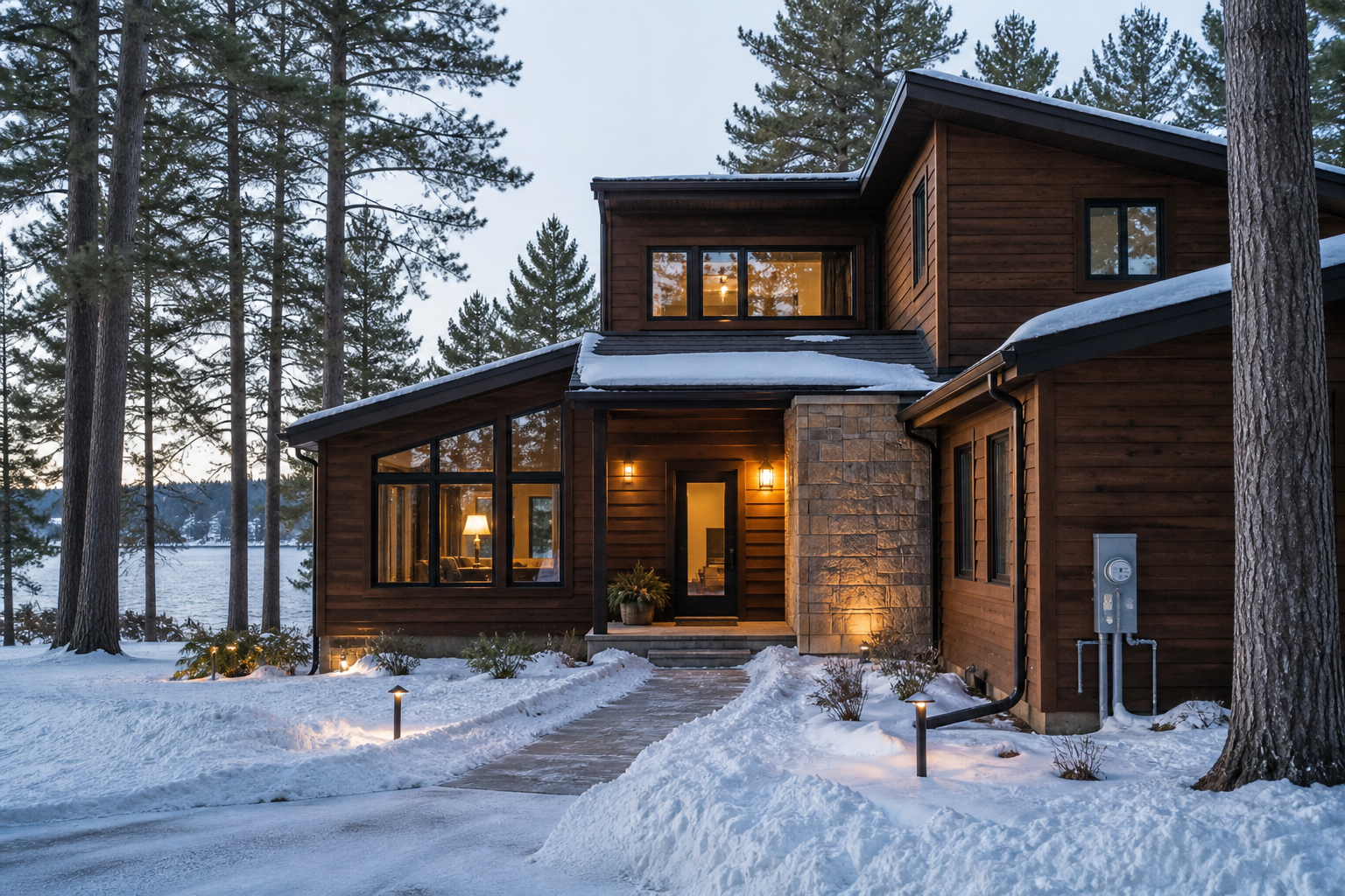 Illustrative Northern Michigan vacation home prepared for winter weather